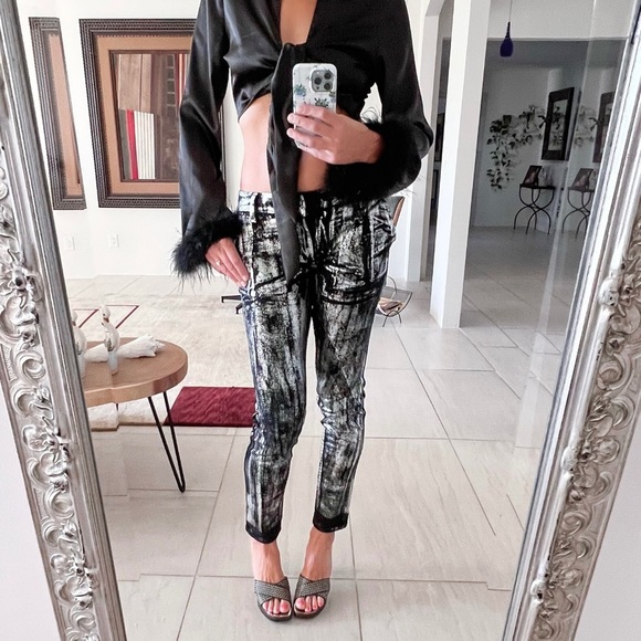 Kelly Wearstler Silver | Black  Metallic Jeans Pants Size 2 - Picture 1 of 14